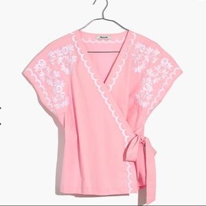 Madewell Pink Embroidered Side Tie Wrap XS Summer